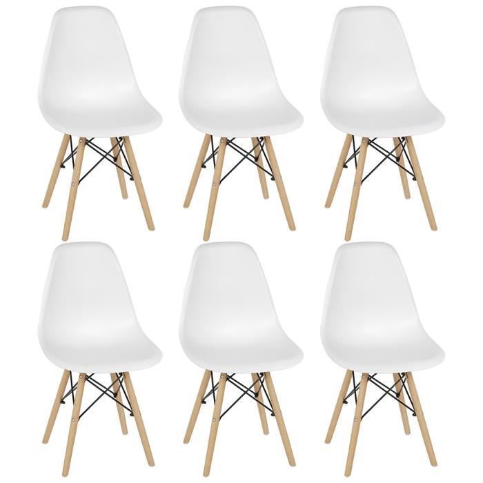 Chaises Scandinaves CASNELY Design Moderne, Bois & Métal, Lot de 6, Blanc