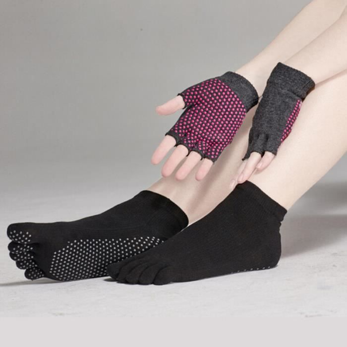 Chaussettes et gants de yoga antidérapants avec pois en silicone (noir) TAPIS DE SOL - TAPIS DE GYM - TAPIS DE YOGA