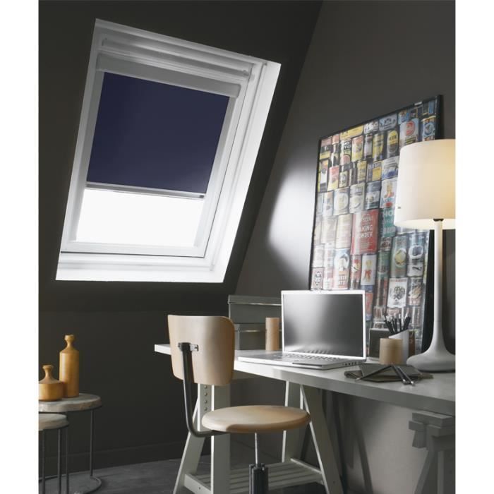 MADECOSTORE Store Enrouleur Occultant Cadre Alu compatible VELUX® - Bleu foncé - 38 x 54/74cm - C02/C04