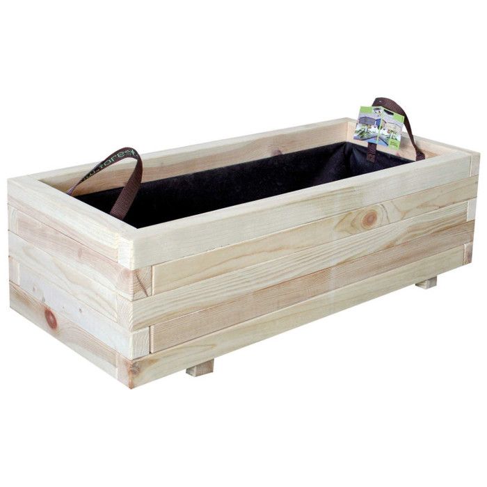 Bac à fleurs rectangulaire en bois avec poignées intégrées – (70 × 30 × H28 cm / 55 L) - Bardane