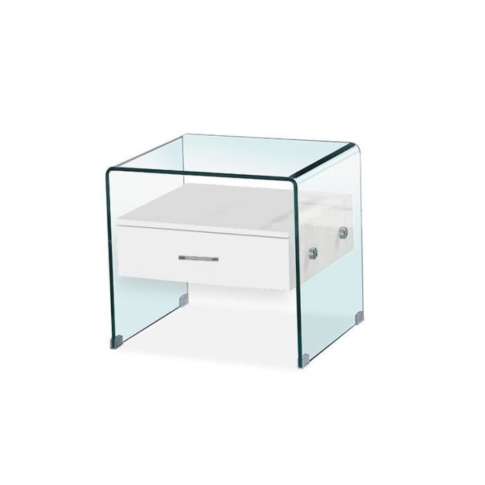 Table de chevet en verre ELSA - Blanc