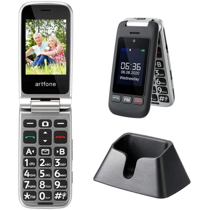 Artfone Téléphone Portable Senior à Clapet Débloqué, avec Grandes Touches, Bouton SOS, Haut Volume, Radio FM, Appareil Photo pour Pe