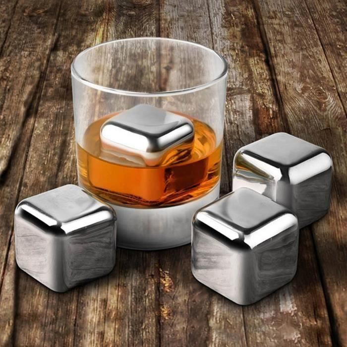 OCATHNON 2pcs Pierres à Whisky Ice Cubes Glaçons Réutilisable en acier inox de refroidisseurs Vodka Gin-Spiritueux Vin la09434