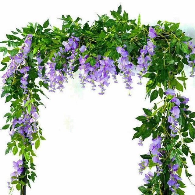 Guirlande de glycine artificielle 2x7 pieds, plantes de feuillage, fleurs traînées, décor extérieur pour maison, bureau, ES15849