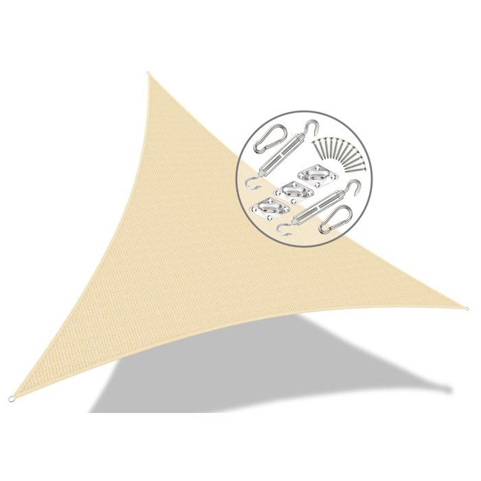 Voile d’ombrage Triangle Ivoire 3x3x3M avec Kit de montage