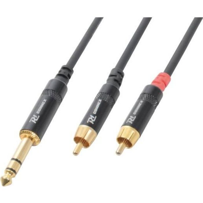 Cordon jack 6.35 mâle stéréo / 2 x RCA mâle, 1.5 m-PD Connex