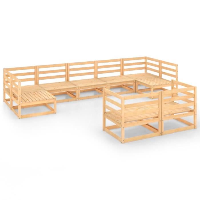 WONG Salon de jardin élégant Lot de 9pcs Bois de pin massif