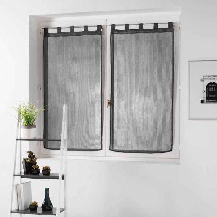 CDaffaires Paire droite passants 2 x 60 x 160 cm voile sable rayures pointille Anthracite