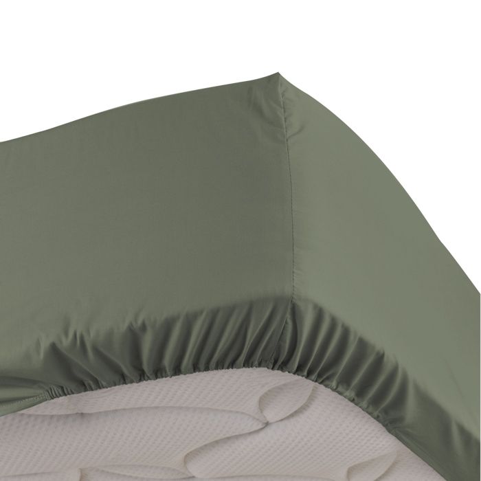 Drap housse 1 personne bonnet 30 cm 90 x 190 cm percale uni 78 fils Kaki