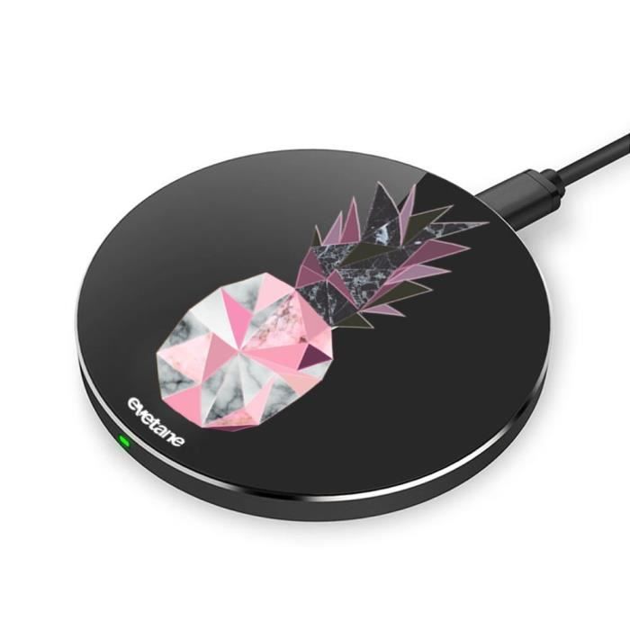 Chargeur Induction noir Ananas geometrique marbre Ecriture Tendance et Design Evetane