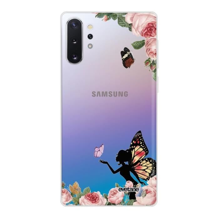 Coque pour Samsung Galaxy Note 10 Plus 360 intégrale transparente Fée papillon fleurale Tendance Evetane.