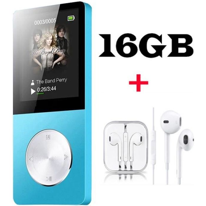 FULOZO® Lecteur MP3/MP4 16GO Baladeur Multi-fonction Lecteur Métal Player Vidéo Radio FM Musique Jeux+Écouteurs - BLEU