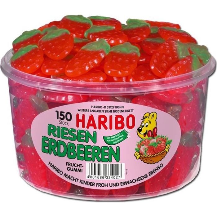 Haribo fraises géantes, gelée de fruits, 150 pièce