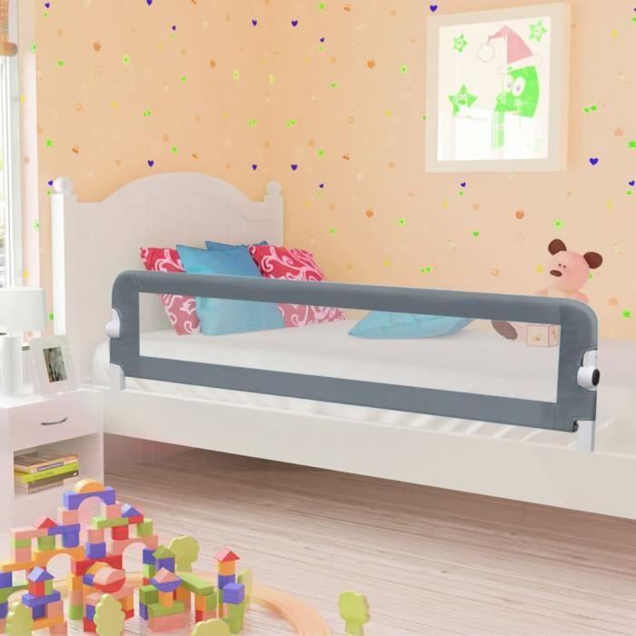 Barrière de sécurité de lit enfant Gris 180x42 cm Polyester Pois: 2.65 Hililand -PAT