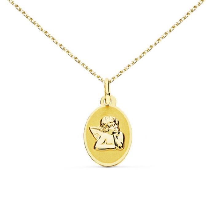 Collier - Médaille Or Jaune Ange - Chaîne Dorée