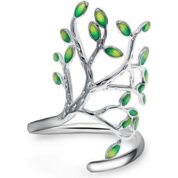 Bague arbre de vie ajustable feuilles verte , anneau réglable - argent 925 - femme - idée Cadeau Noël Saint-Valentin Anniversaire