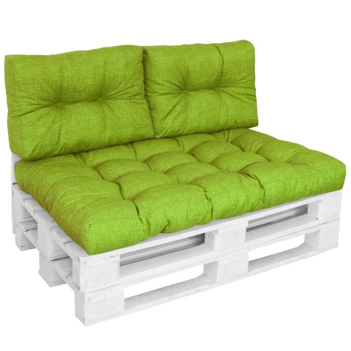 Proheim Coussins CONFORT pour canapé euro palette - 1x Assise 120x80 + 2x Dossiers 60x40 cm - Vert