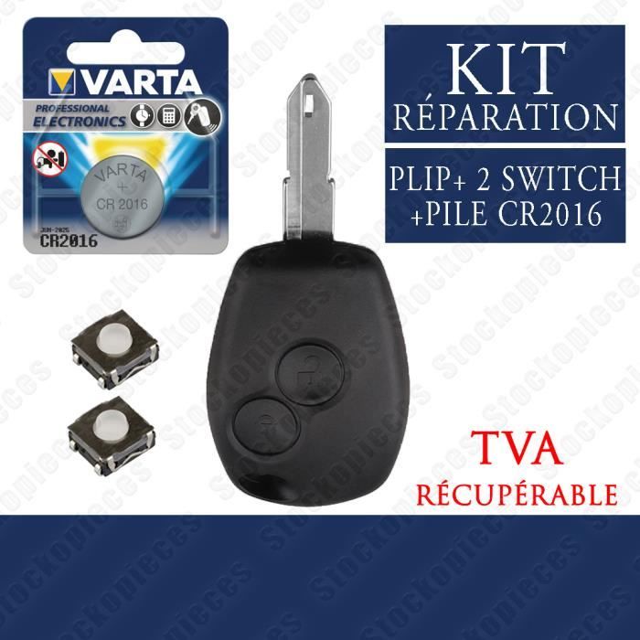 KIT RÉPARATION BOITIER DE CLE PLIP CLÉS TÉLÉCOMMANDE COMPATIBLE DACIA SANDERO DUSTER LODGY LOGAN DOKKER 2BOUTONS+2 SWITCH+PILE VARTA