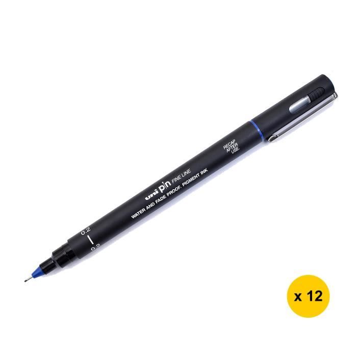 Uni Pin PIN02-200(S) 0,2mm Fine Liner Stylo dessin (Lot de 12) - Bleu (Notes Autocollantes en 5 Couleurs, GRATUIT)