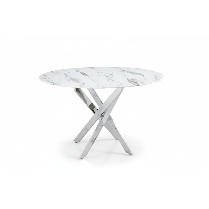 Table à manger ronde JESSICA MARBRE BLANC pieds chrome 100 cm 4 ...