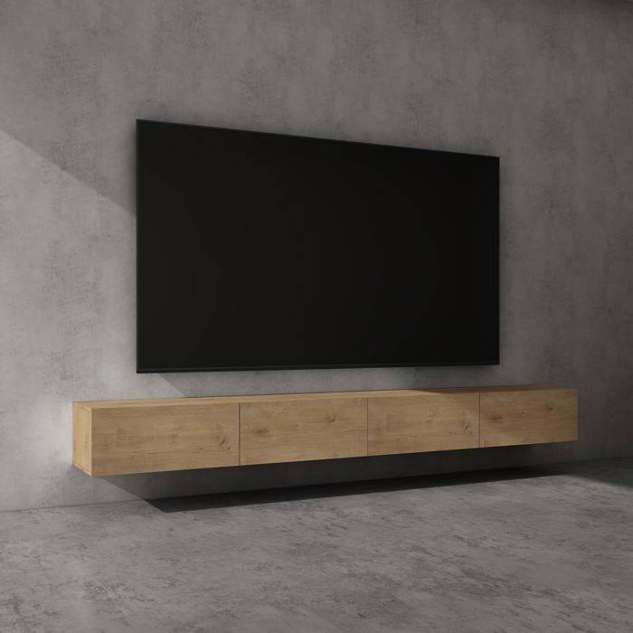 doporro Meuble TV Bas 280 cm Armoire TV Marron Clair Table de Télévision Salon avec Portes Meuble TV Suspendu MBTV02