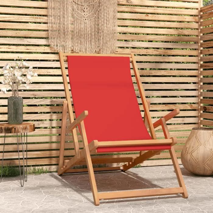 chaise de plage pliable bois de teck solide rouge,60x126x87,5 cm