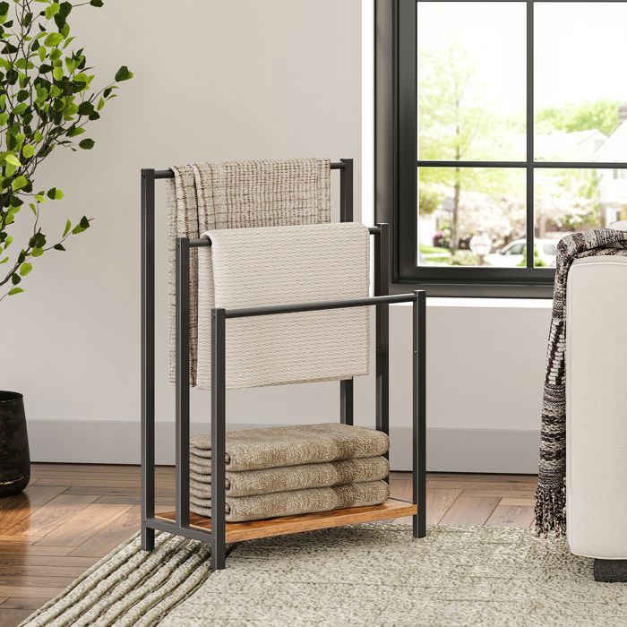 Porte-Serviettes - HOOBRO - EBF03LB01 - Marron Rustique et Noir - 43 x 28 x 81 cm - Stable et Élégant