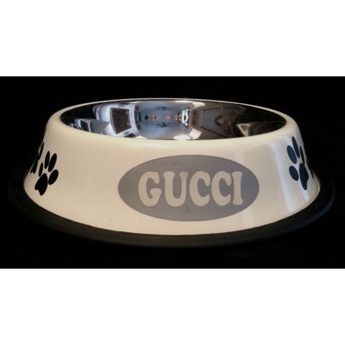 Comparer les prix de Gamelle en Inox antidérapante blanche décorée personnalisée avec le nom de votre chien ou de votre chat. Modèle S 450 ml