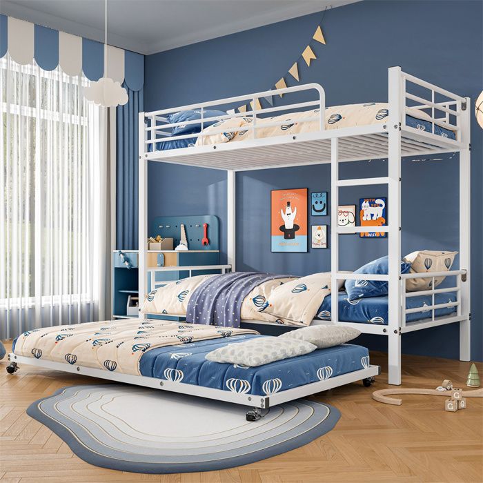 DRIPEX lit superposé en fer 90x200cm avec lit gigogne 90x190cm Lit enfant adolescent avec echelle latérale Blanc