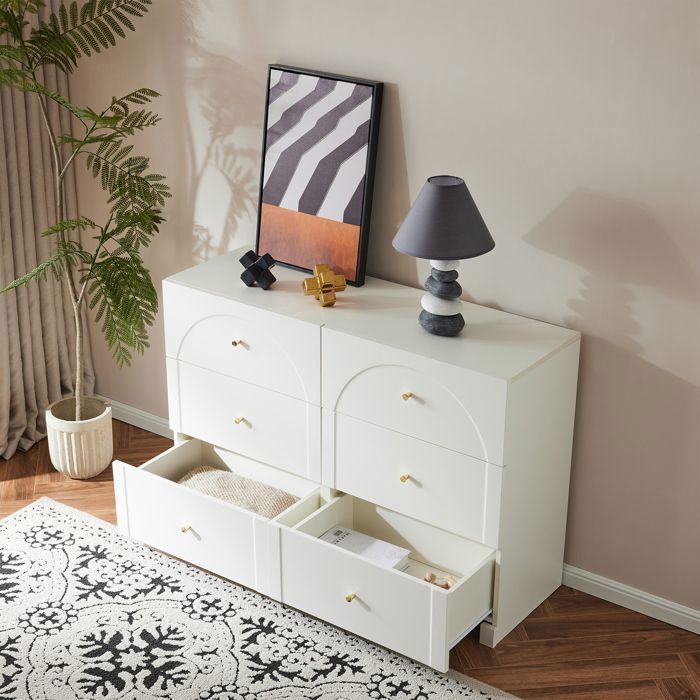 Commode à 6 Tiroirs Meuble de Rangement Blanc pour Salon et Chambre à Coucher 120 x 40 x 82 cm