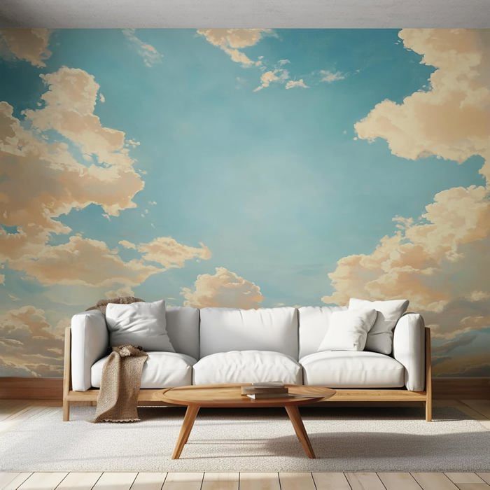 Papier Peint Ciel Bleu et Nuages Blancs, Papier Peint Panoramique 3D ...