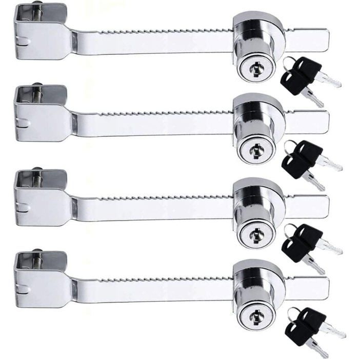 Lot de 4 verrous de scie coulissante avec clé différente serrure verrou vitrine en verre vivarium terrarium vitrine serrure à