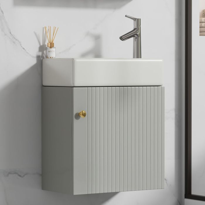Petit Meuble salle de bain suspendu avec vasque -Meuble lavabo main wc et bassin intégré -L46 x P26 x H56 cm gris