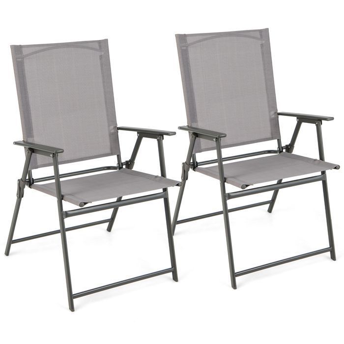 Giantex Lot de 2 Chaises de Jardin Pliantes à Dossier Haut--Fauteuil avec Accoudoir-Métal et Textilène-Charge Maximale 150 KG-Gris