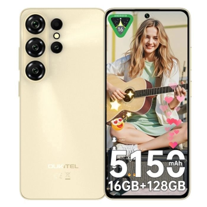 OUKITEL C26 Telephone Portable 16GO+128GO Écran 663 90Hz 5150mAh 13MP Smartphone Android 16 Double SIM/FingerprintNFC Jaune