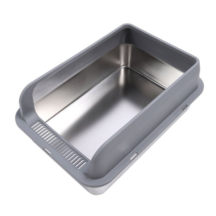 Meilleurs prix pour OMABETA Bac à litière en acier inoxydable pour gros chats semi-fermé avec couvercle et parois hautes