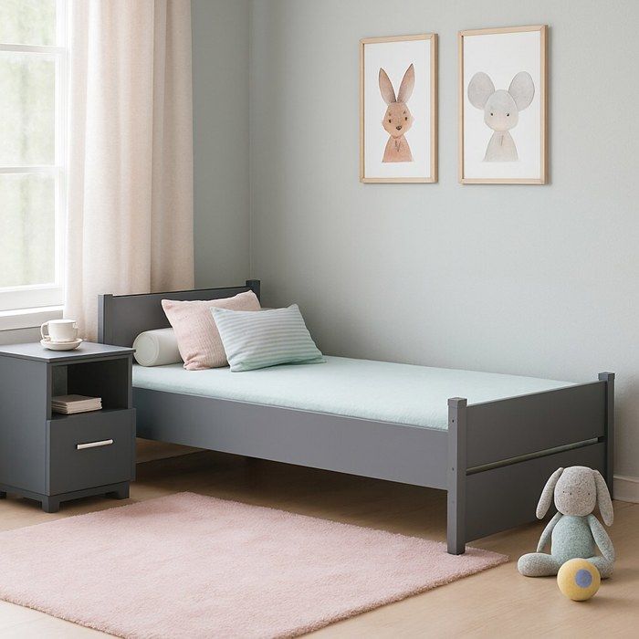 Table de chevet Emi pour chambre gris avec tiroir