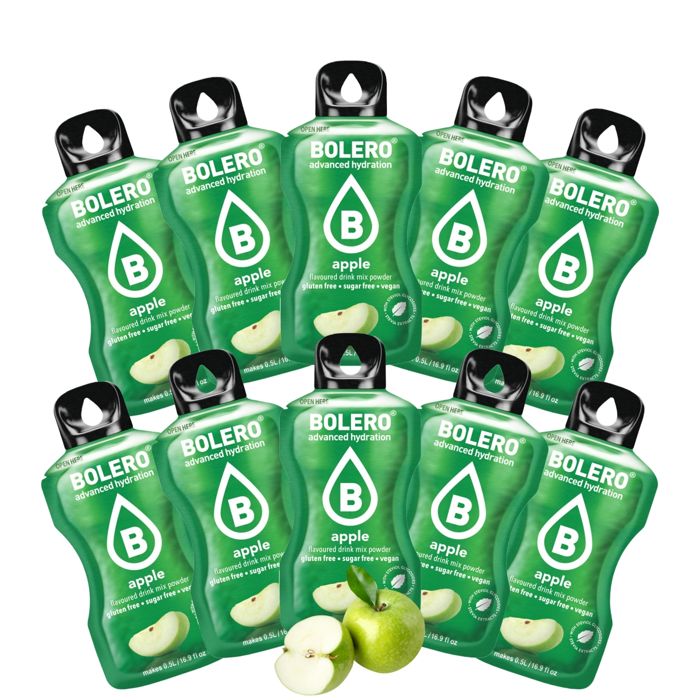BOLERO Pomme 10 sticks 9g poudre boisson sans sucre à la Stevia Faible en calories sans colorant ni conservateur
