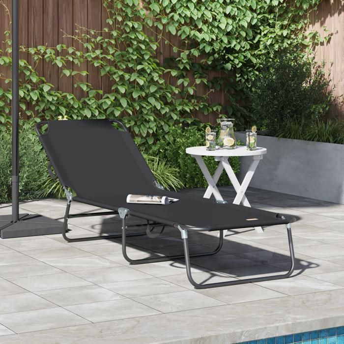 Moderne Bain de soleil Transat pliant Portable Noir en tissu Oxford 600D @FR(432583)