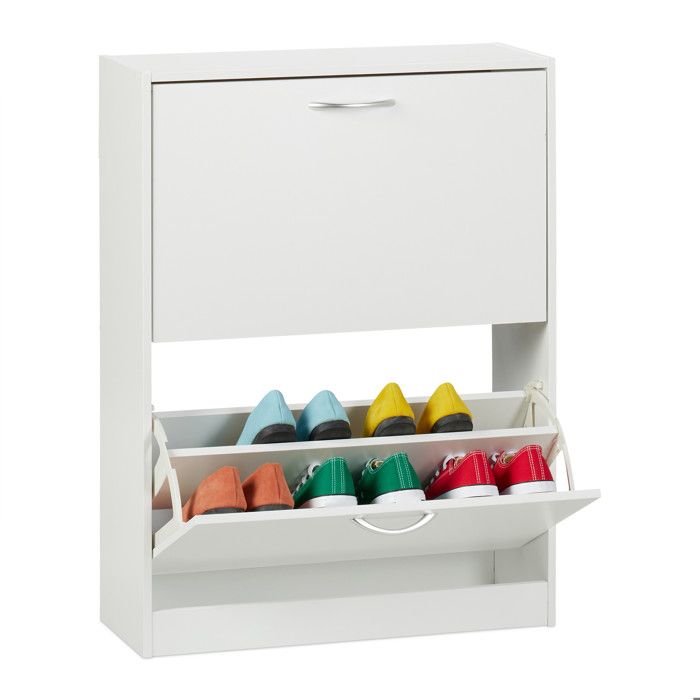 Relaxdays Meuble à chaussures HLP : 80x60x24 cm pour 12 paires armoire étroite mécanisme de bascule entrée blanc
