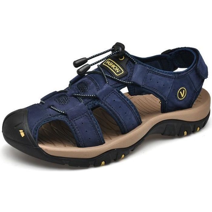 Sandales Été Homme Grande Taille Cuir Véritable – Respirantes, Souples, Légères, Plage Et Décontracté