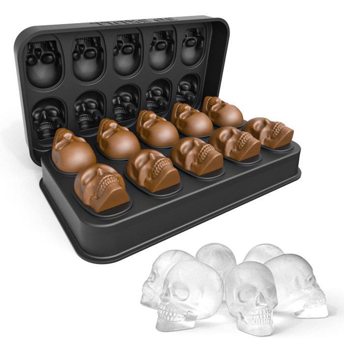 Plateau à Glaçons Crâne 3D Avec Couvercle, Moule à Glaçons en Silicone Plateau à Glaçons Crâne 3D Avec Couvercle, Moule à Glaçons en Silicone