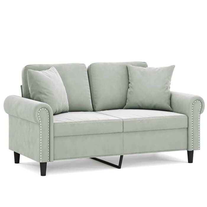 LMT - TOP@Canapé 2 places - Design accoudoirs - Sofa 2 personnes Classique - avec oreillers gris clair 120 cm velours CC650