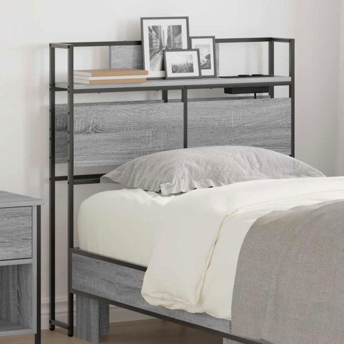 VIDAXL Tête de lit de rangement Sonoma gris 90 x 98 cm - étagères intégrées cadre acier