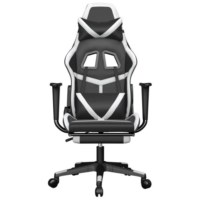 Chaise de jeu ergonomique - VIDAXL - Similicuir - Noir et blanc - Réglable en hauteur - Avec repose-pied - Accoudoirs
