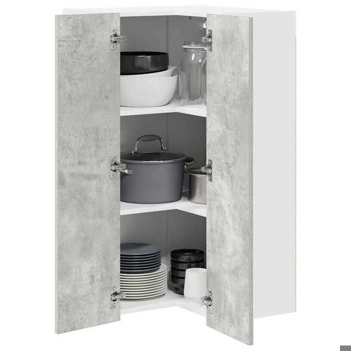 Black Week Armoire rangement - CLARENCE - Vitrine suspendue - Riga Gris béton et Blanc 57x57x100 cm AA1048