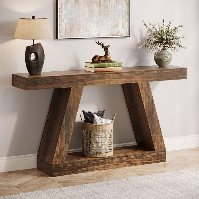 Table Console - Tribesigns Table Dentrée Avec Socle en Bois et Espace de Rangement140x30x80 cmPour CouloirSalonEntréeMarron