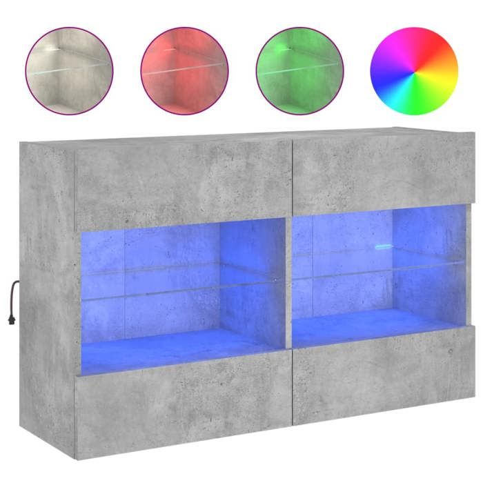 “Winter SaleTOP Armoire TV classique Gris - Meuble TV mural avec lumières LED gris béton 98 5x30x60 5cm PRO56369