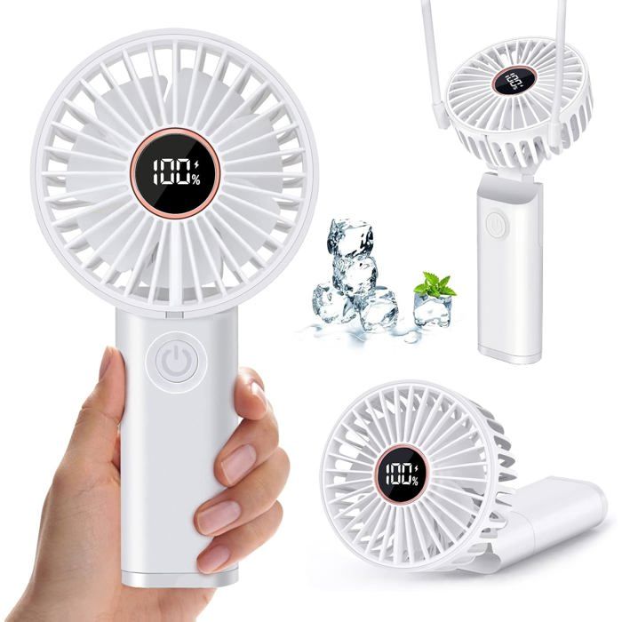 Mini Ventilateur Portable 3600mAh USB Ventilateur de Poche Rechargeable Petit Ventilateur a Main avec 6 Vitesses Blanc - Zentronis