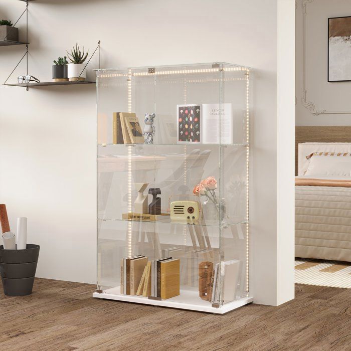 Vitrine en Verre Vitrine Armoire pour Collection avec Portes et Serrure LED-2 portes-3 étages-78.5×35×123 cm-Salon/Chambre-Blanc